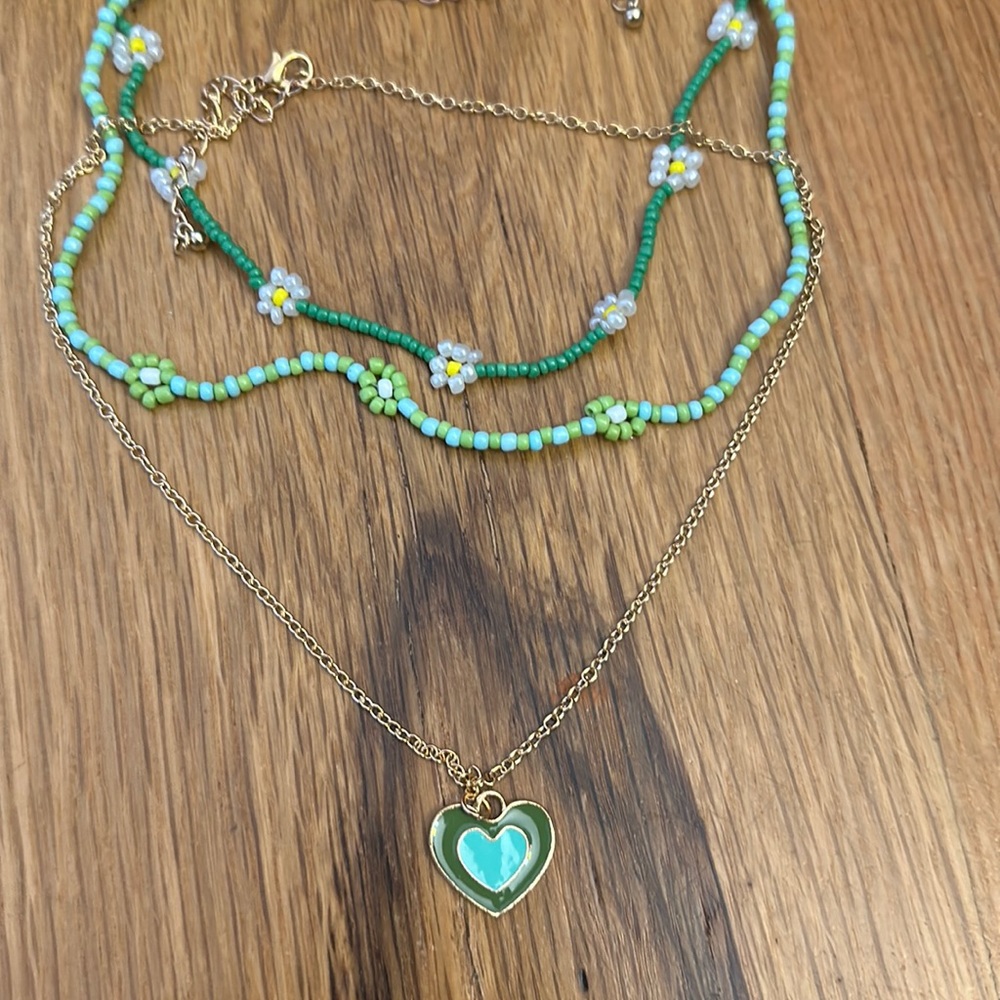 Green bead necklaces